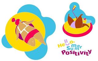 Funny Happy Fat Girl on the Summer Beach vector