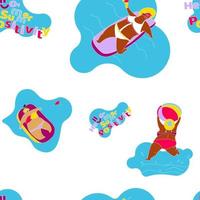 Funny Happy Fat Girl on the Summer Beach, seamless pattern vector