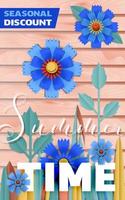 Vector Summer discount poster by cut paper cornflowers