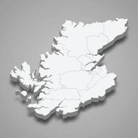 3d isometric map of Highland is a region of Scotland, vector