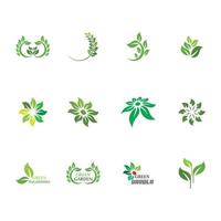 logotipos de vector de elemento de naturaleza de ecología de hoja de árbol verde