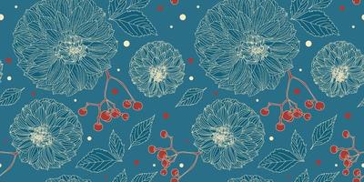 Turquoise floral seamless pattern of dahlia flowers in vintage style vector