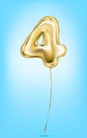 High quality vector image of gold balloon numbers. Digit four, 4