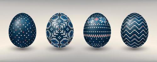 huevos pascuales decorados con patrones de tejido azul norteño vector