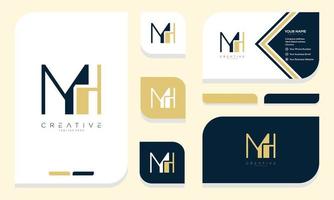 initial letter M H logo design and business card vector