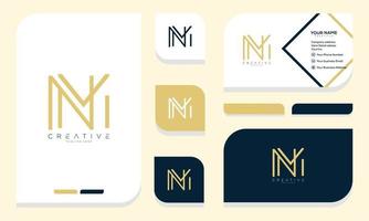 initial letter M N logo design and business card vector