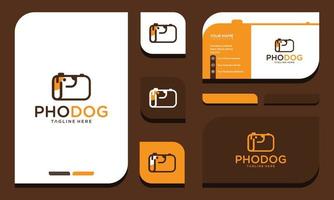 Dog with camera logo. business card design template. vector