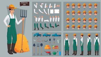 Female Farmer Character Constructor set with Various Gestures and Poses, Tools, and Face expressions with Lip sync Premium Illustration vector