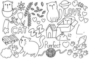 conjunto de lindos garabatos de gatos, dibujos animados vector