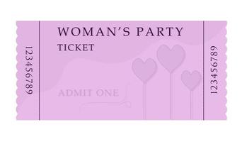 Woman's party ticket, template vector