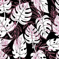 tropical background of monsters and palm leaves vector seamless pattern