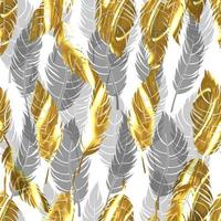bird feathers vector seamless pattern with gold