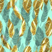 bird feathers vector seamless pattern with gold