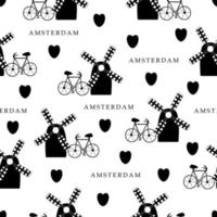 Ámsterdam, monocromo de patrones sin fisuras vector