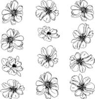 set of flower buds vector isolated silhouette outlines