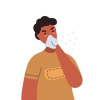 Man coughing  into a tissue vector