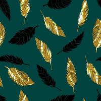 bird feathers vector seamless pattern with gold