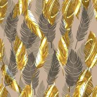 bird feathers vector seamless pattern with gold