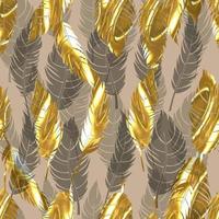 bird feathers vector seamless pattern with gold