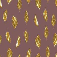 bird feathers vector seamless pattern with gold