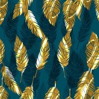 bird feathers vector seamless pattern with gold