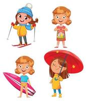 Seasonal year illustration. Cute girl, 4 seasons vector