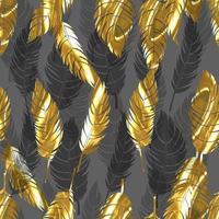 bird feathers vector seamless pattern with gold