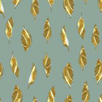 bird feathers vector seamless pattern with gold