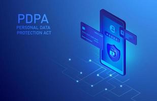 Personal data protection act or PDPA concept, Secure data management and protect data from hacker attacks and padlock icon to internet technology networking vector illustration