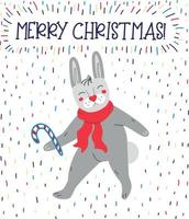 Christmas greeting card with a rabbit. vector