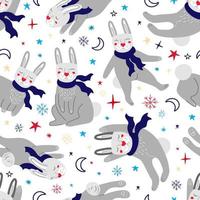 Seamless pattern with rabbits in scarves vector