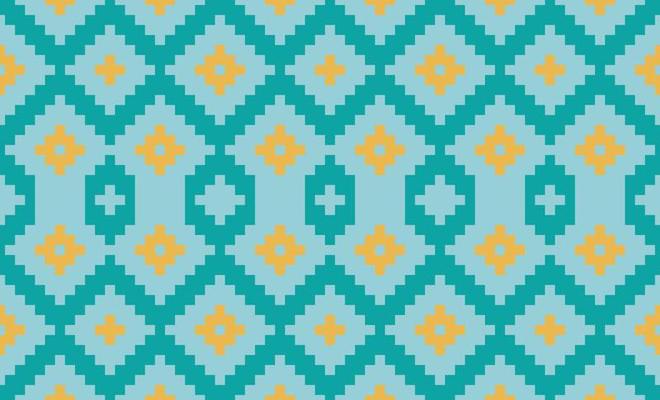 Aztec African Geometric Pattern. Yellow and Blue Colorful Traditional embroidery. Design for print texture. Border background for  wallpaper, wrapping paper
