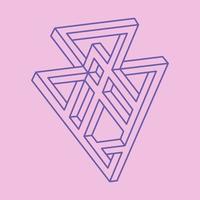 Impossible shapes. Sacred geometry. Optical illusion. Abstract eternal geometric objects. Optical art. Impossible geometry symbol on a pink background. Line art. vector