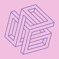 Impossible shapes. Sacred geometry figures. Optical illusion. Abstract eternal geometric object. Impossible endless outline. Optical art. Impossible geometry shape on a pink background. vector