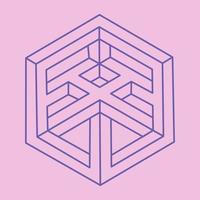 Impossible shapes. Sacred geometry. Optical illusion. Abstract eternal geometric objects. Optical art. Impossible geometry symbol on a pink background. Line art. vector