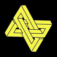 Optical illusion. Impossible shapes. Sacred geometry. Abstract eternal geometric object. Impossible endless outline. Optical art. Impossible geometry symbol on a black background. vector