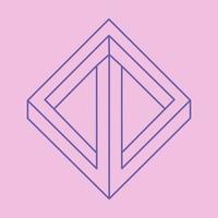 Impossible shape. Logo. Sacred geometry figure. Optical illusion. Abstract eternal geometric object. Impossible endless outline. Line art. Optical art. Impossible geometry shape on a pink background. vector