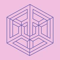Optical illusion logo. Impossible shapes. Sacred geometry figures. Abstract eternal geometric objects. Impossible endless outline shapes. Optical art. Impossible geometry shape on a pink background. vector