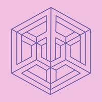 Optical illusion logo. Impossible shapes. Sacred geometry figures. Abstract eternal geometric objects. Impossible endless outline shapes. Optical art. Impossible geometry shape on a pink background. vector