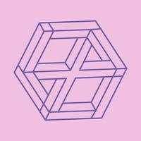 Impossible shape. Logo. Sacred geometry figure. Optical illusion. Abstract eternal geometric object. Impossible endless outline. Line art. Optical art. Impossible geometry shape on a pink background. vector