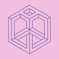 Impossible shape. Logo. Sacred geometry figure. Optical illusion. Abstract eternal geometric object. Impossible endless outline. Line art. Optical art. Impossible geometry shape on a pink background. vector