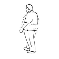 side view of full length fat man walking illustration vector hand drawn isolated on white background line art.