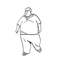 longitud completa de un hombre gordo sonriente caminando en la vista frontal ilustración vectorial dibujado a mano aislado en el arte de línea de fondo blanco. vector