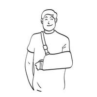 man with a broken arm wearing an arm splint illustration vector hand drawn isolated on white background line art.