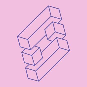 logotipo de ilusión óptica. formas imposibles. figuras de geometría sagrada. objetos geométricos eternos abstractos. formas de contorno sin fin imposibles. arte óptico. forma de geometría imposible sobre un fondo rosa. vector