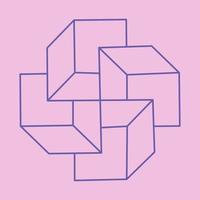 Impossible shapes. Sacred geometry. Optical illusion figure. Abstract eternal geometric objects. Impossible endless outline shape. Optical art. Impossible geometry shape on a pink background. vector