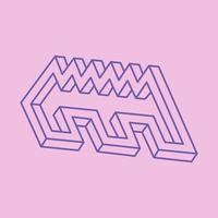 Impossible shapes. Sacred geometry. Optical illusion pattern. Abstract eternal geometric objects. Optical art. Impossible geometry symbol on a pink background. Line art. vector