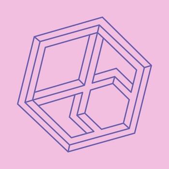 Optical illusion logo. Impossible shapes. Sacred geometry figure. Abstract eternal geometric objects. Impossible endless outline shape. Optical art. Impossible geometry shape on a pink background. vector