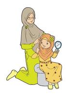 Indonesian muslim mother with her daughter vector