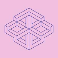 logotipo de ilusión óptica. formas imposibles. figuras de geometría sagrada. objetos geométricos eternos abstractos. formas de contorno sin fin imposibles. arte óptico. forma de geometría imposible sobre un fondo rosa. vector